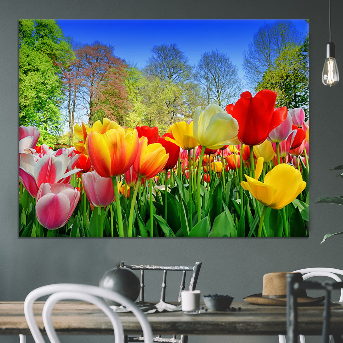 Fresh multicolored tulips in a spring park Canvas Print or Poster - Canvas Art Rocks - 3
