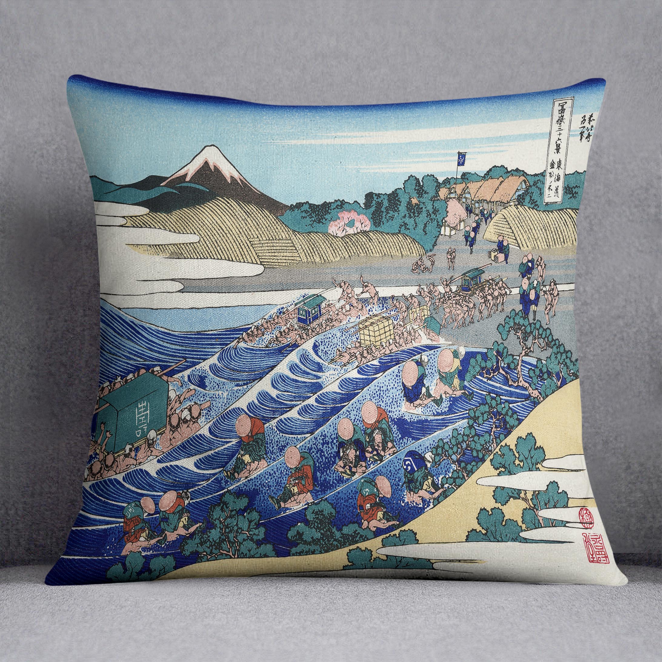 Fuji from Kanaya on Tokaido by Hokusai Cushion