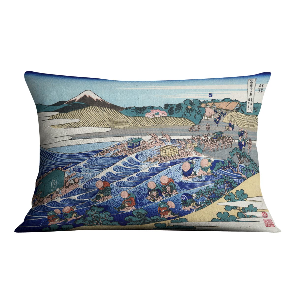 Fuji from Kanaya on Tokaido by Hokusai Cushion