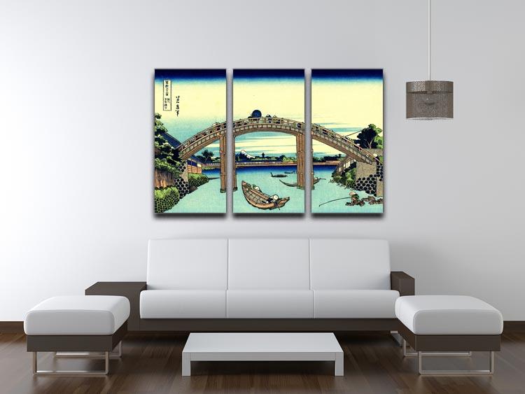 Fuji seen through the Mannen bridge by Hokusai 3 Split Panel Canvas Print - Canvas Art Rocks - 3