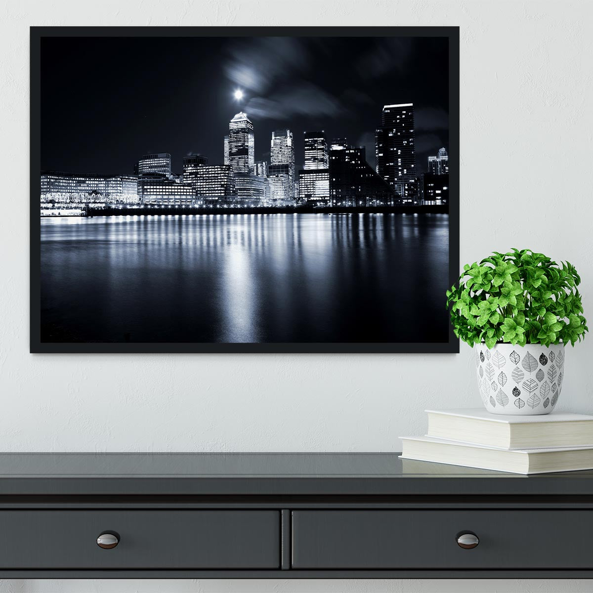 Full moon over London skyscrapers Framed Print - Canvas Art Rocks - 2
