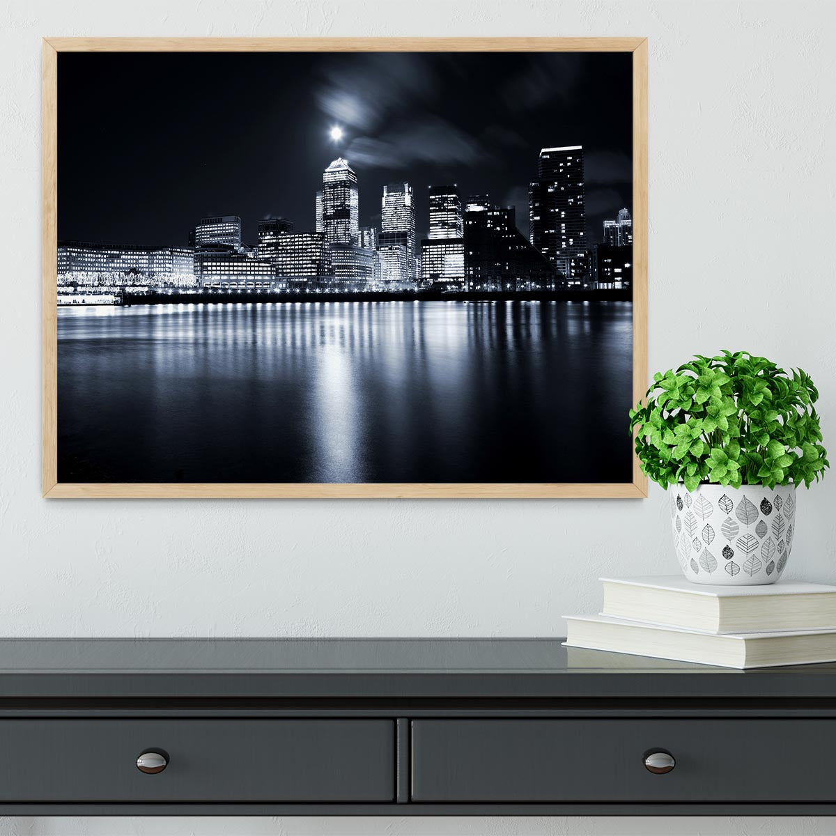 Full moon over London skyscrapers Framed Print - Canvas Art Rocks - 4