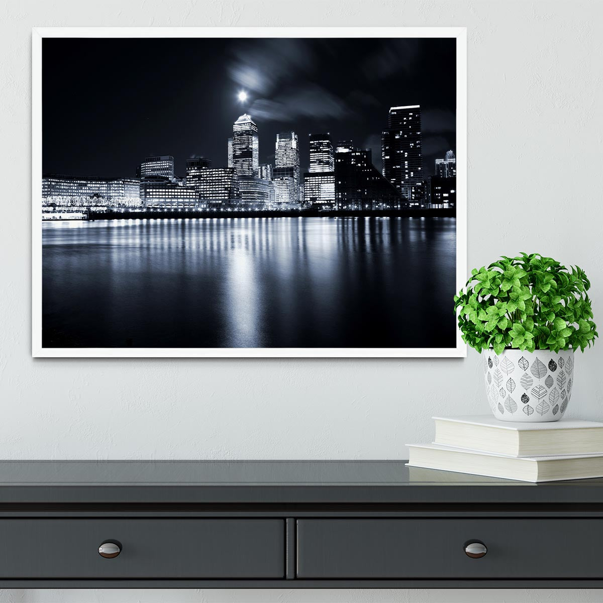 Full moon over London skyscrapers Framed Print - Canvas Art Rocks -6