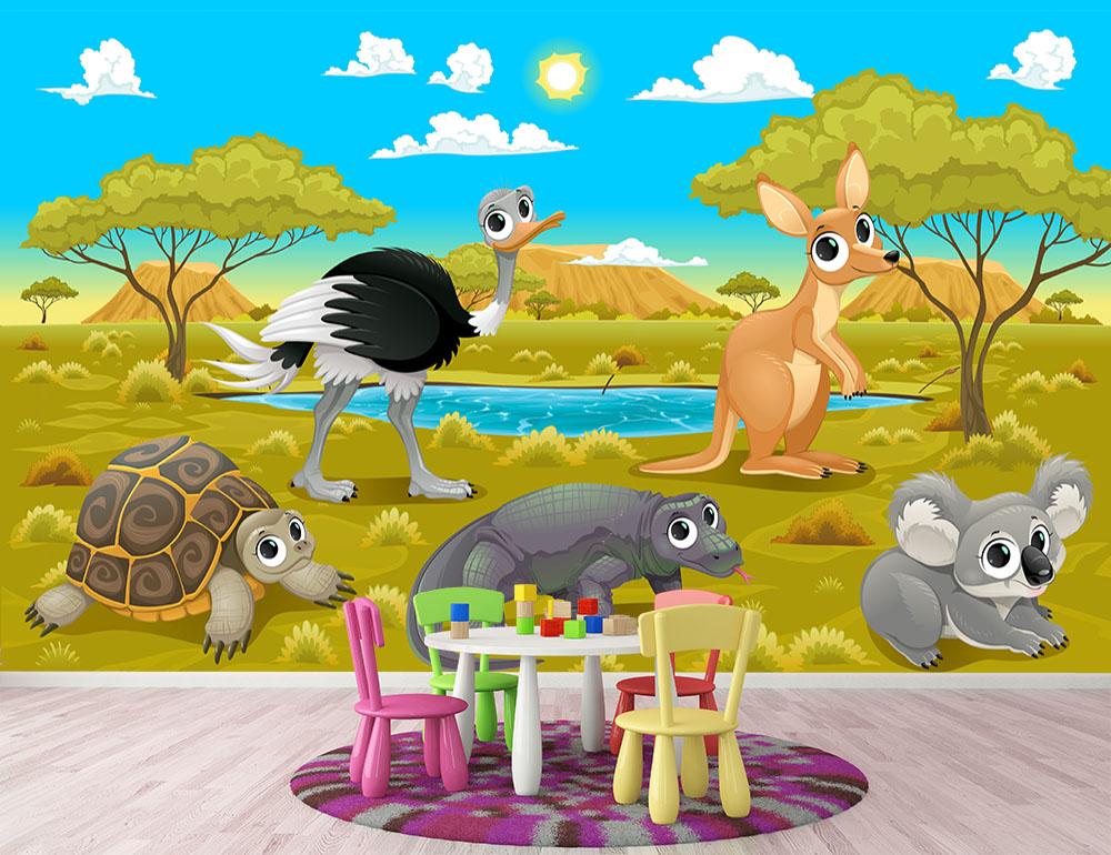 Funny cartoon Australian animals Wall Mural Wallpaper - Canvas Art Rocks - 2