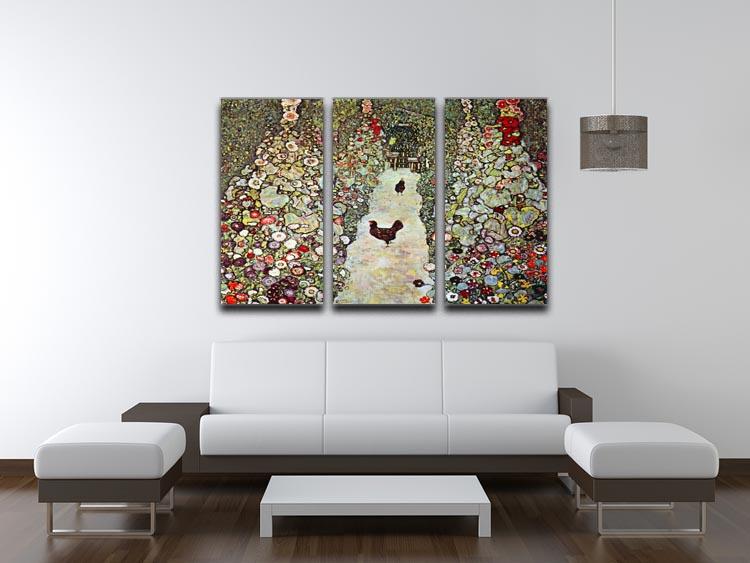 Garden Path with Chickens by Klimt 3 Split Panel Canvas Print - Canvas Art Rocks - 3