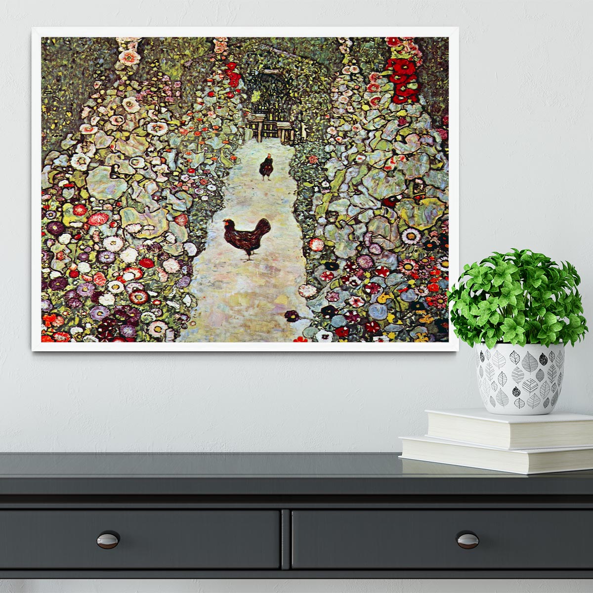 Garden Path with Chickens by Klimt Framed Print - Canvas Art Rocks -6