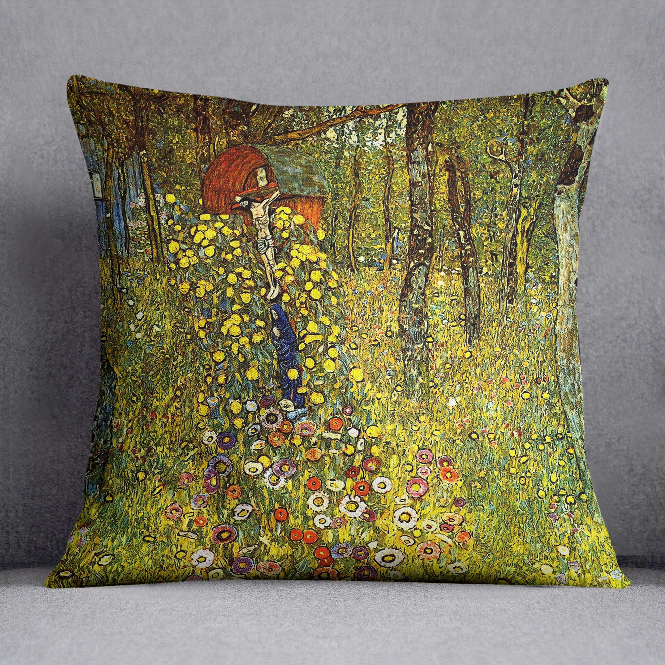 Garden with crucifix by Klimt Cushion