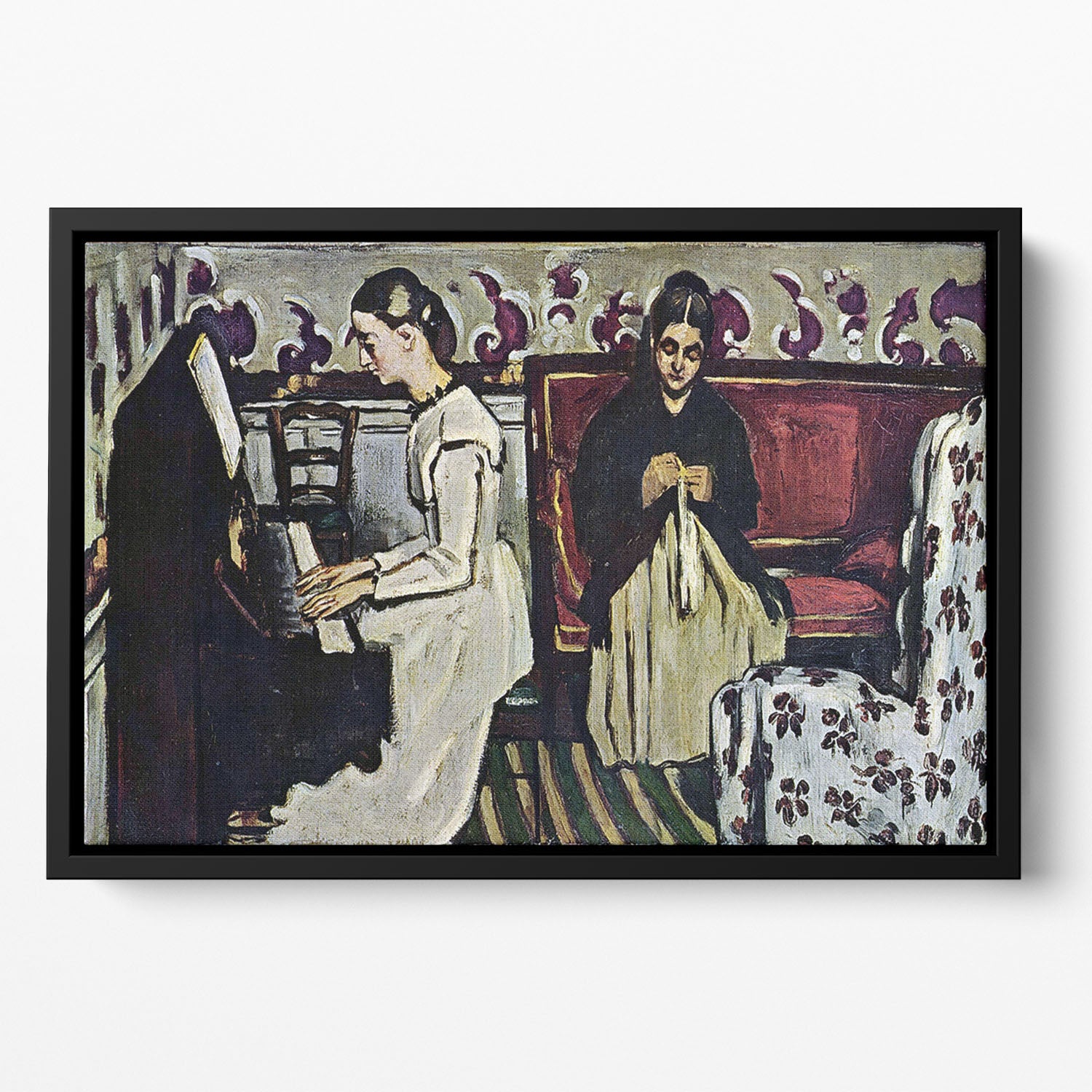 Girl at Piano by Cezanne Floating Framed Canvas - Canvas Art Rocks - 2