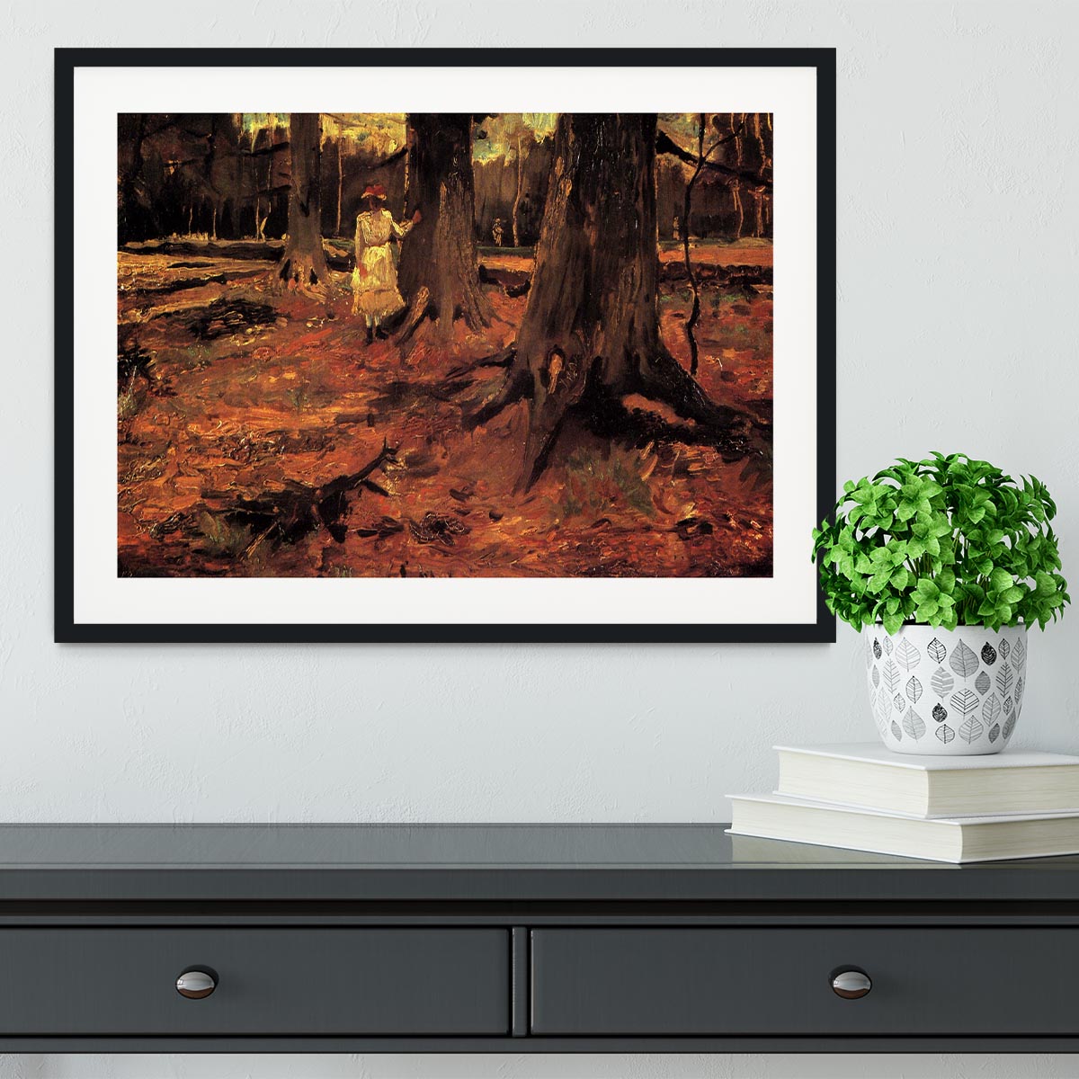 Girl in White in the Woods by Van Gogh Framed Print - Canvas Art Rocks - 1