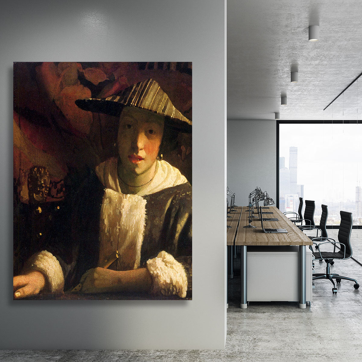 Girl with a flute by Vermeer Canvas Print or Poster - Canvas Art Rocks - 3