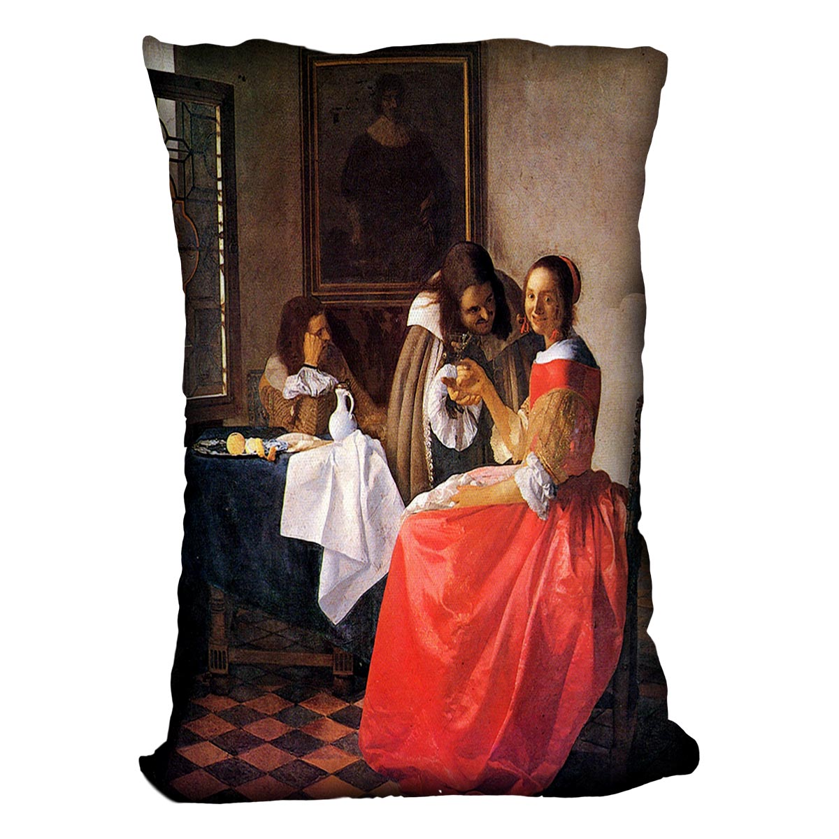 Girl with a wine glass by Vermeer Cushion