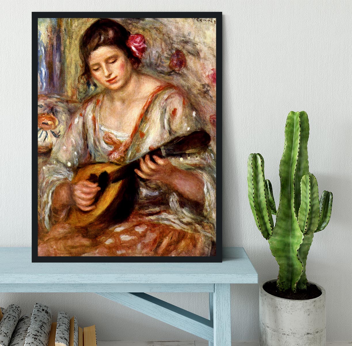 Girl with mandolin by Renoir Framed Print - Canvas Art Rocks - 2