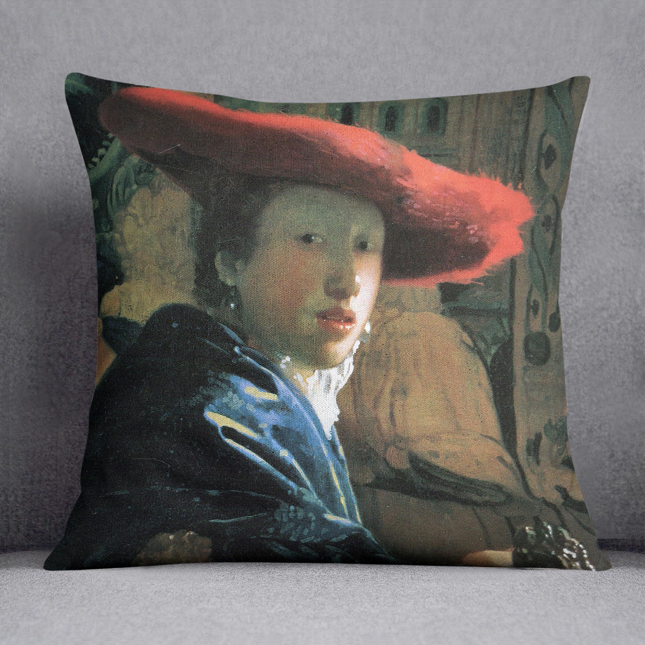 Girl with red hat by Vermeer Cushion