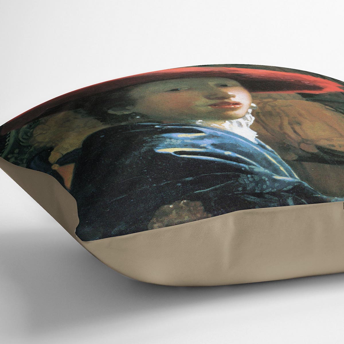 Girl with red hat by Vermeer Cushion