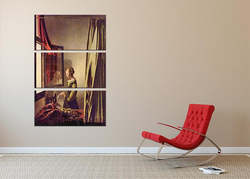 Girls at the open window by Vermeer 3 Split Panel Canvas Print - Canvas Art Rocks - 2