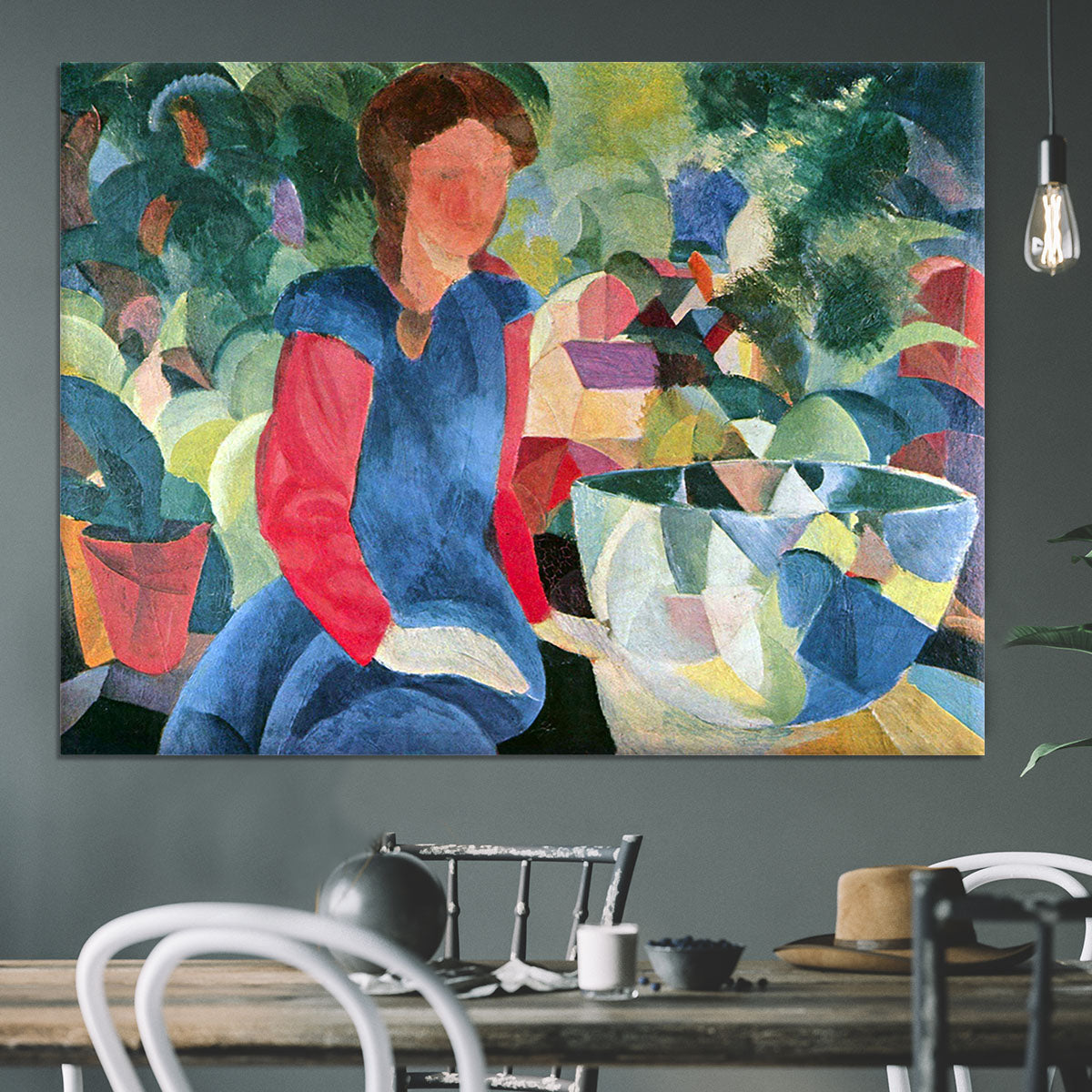 Girls with fish bell by Macke Canvas Print or Poster - Canvas Art Rocks - 3