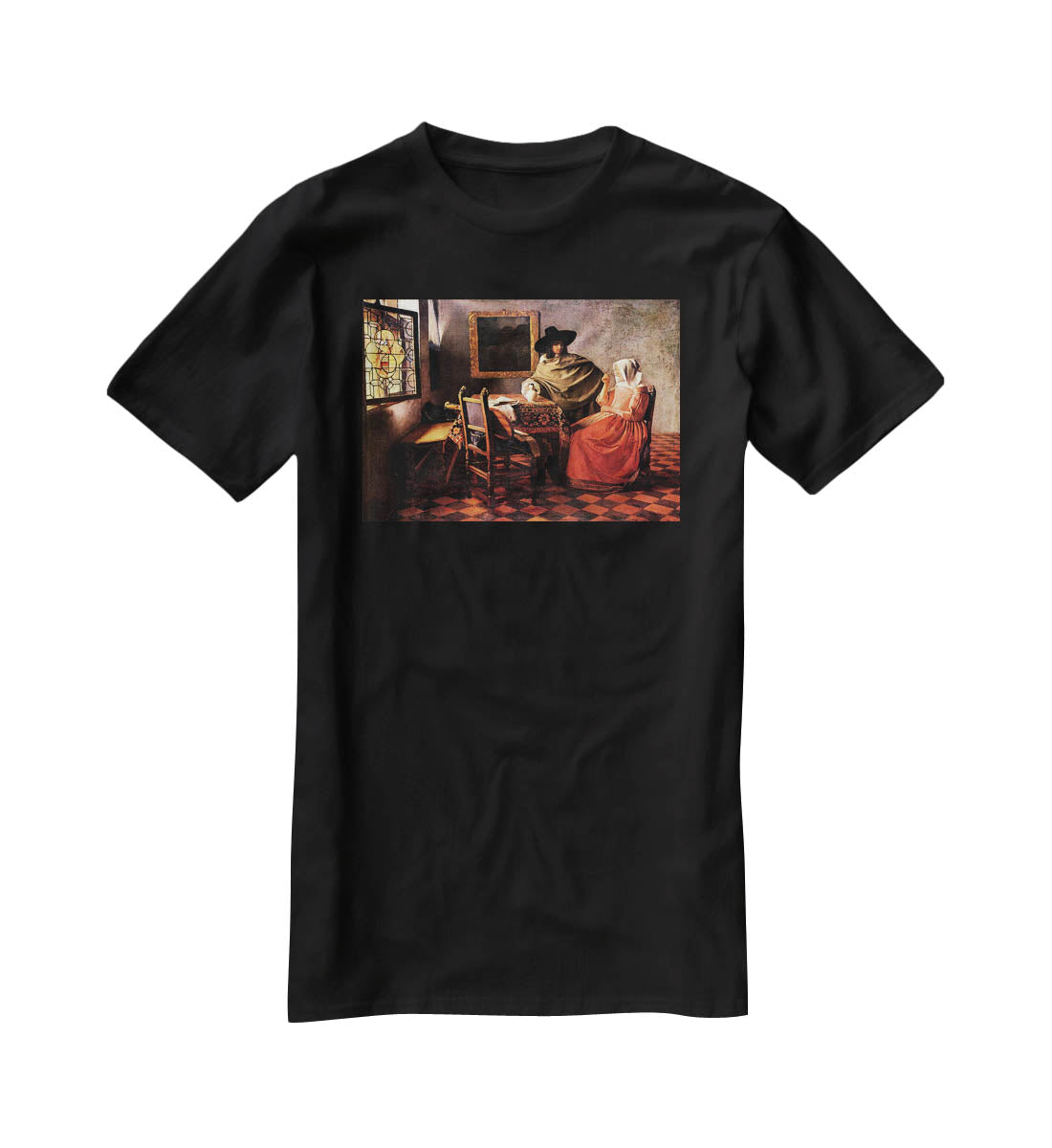 Glass of wine by Vermeer T-Shirt - Canvas Art Rocks - 1