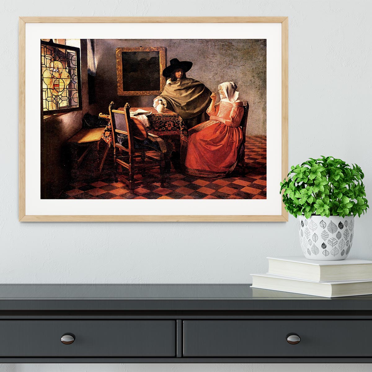 Glass of wine by Vermeer Framed Print - Canvas Art Rocks - 3