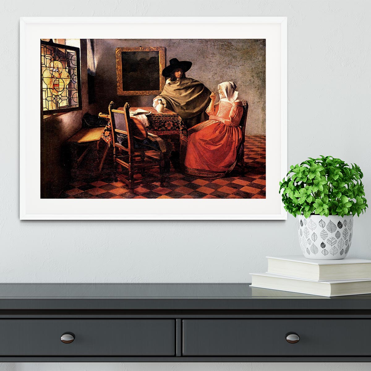 Glass of wine by Vermeer Framed Print - Canvas Art Rocks - 5