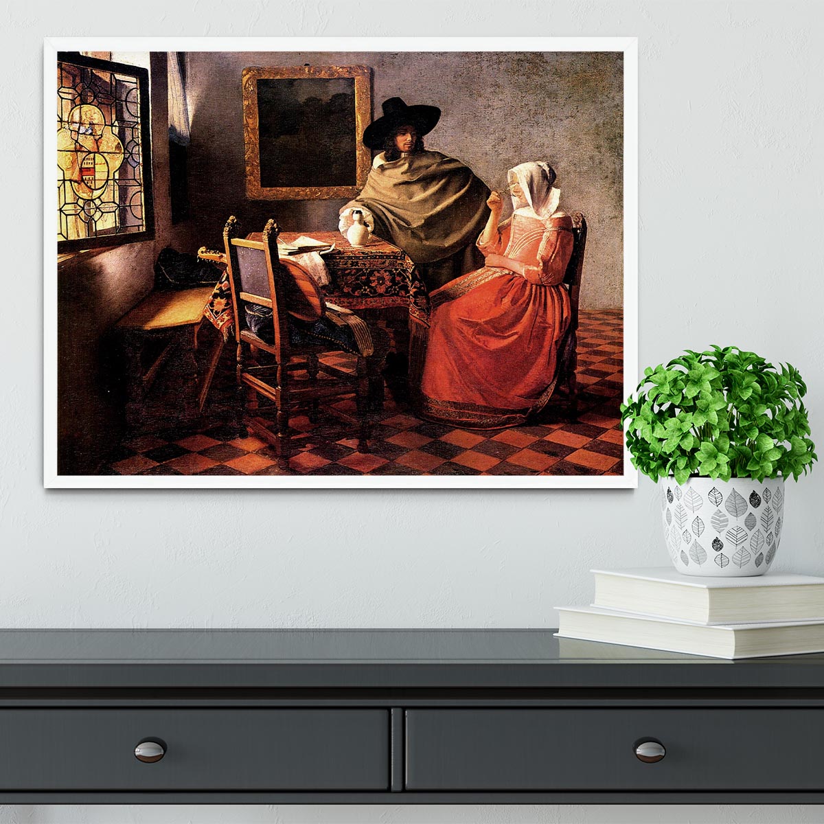 Glass of wine by Vermeer Framed Print - Canvas Art Rocks -6