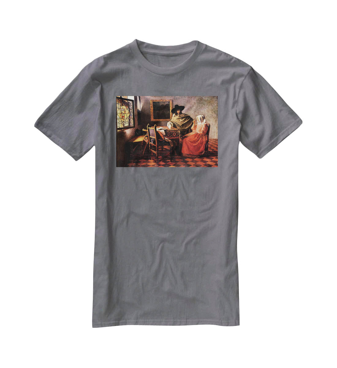 Glass of wine by Vermeer T-Shirt - Canvas Art Rocks - 3