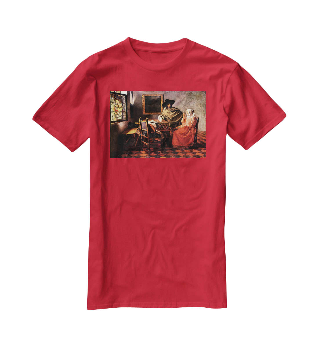 Glass of wine by Vermeer T-Shirt - Canvas Art Rocks - 4