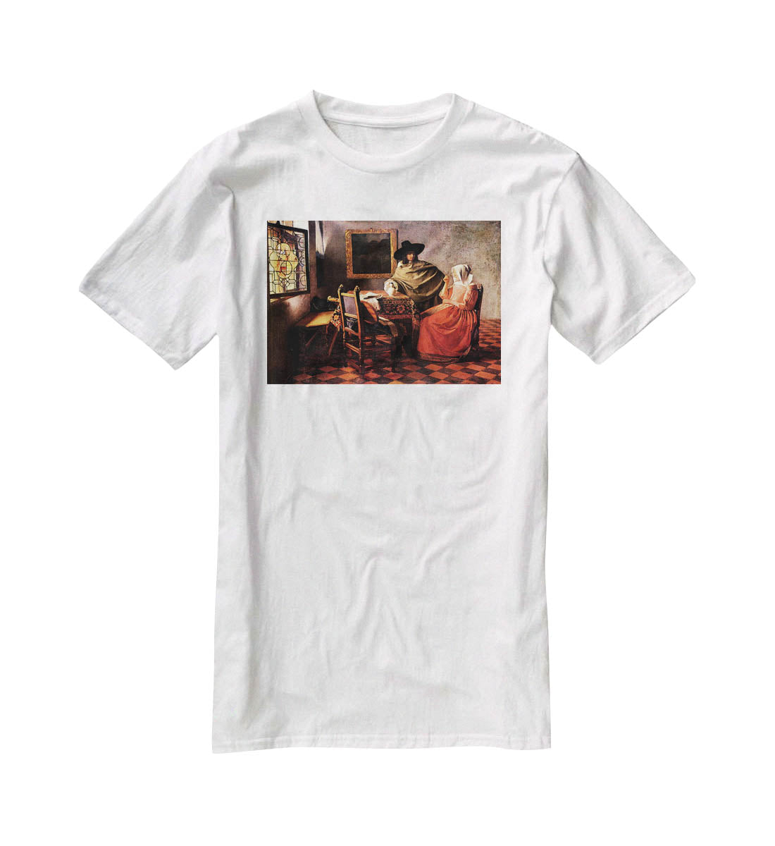 Glass of wine by Vermeer T-Shirt - Canvas Art Rocks - 5
