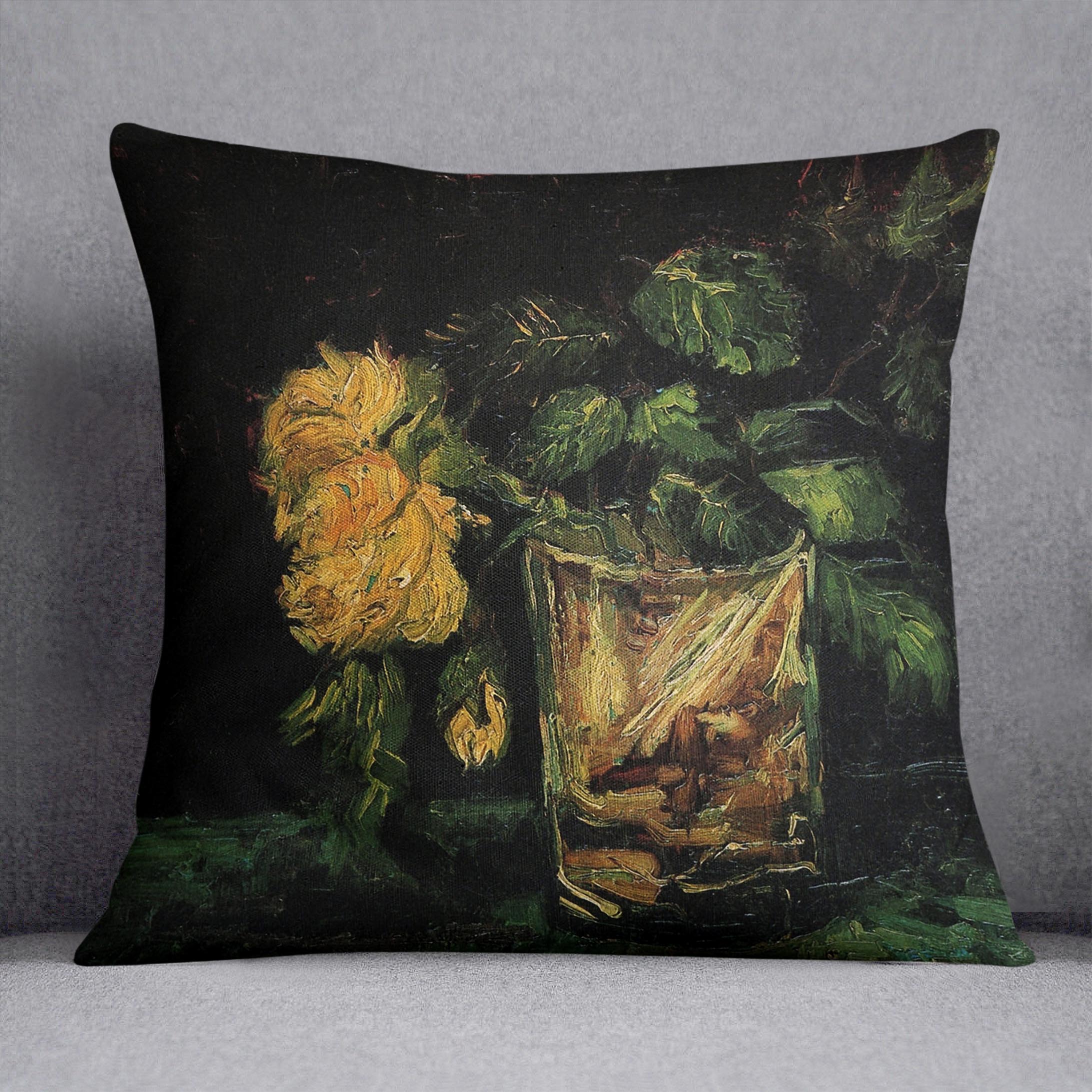 Glass with Roses by Van Gogh Cushion