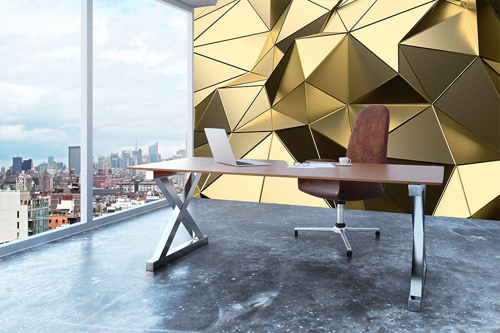 Gold Geometric Surface Wall Mural Wallpaper - Canvas Art Rocks - 3