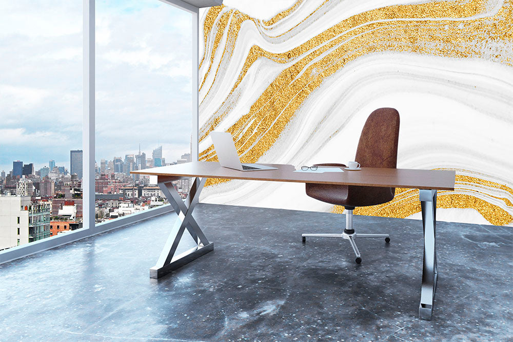 Gold White and Grey Marble Waves Wall Mural Wallpaper - Canvas Art Rocks - 3