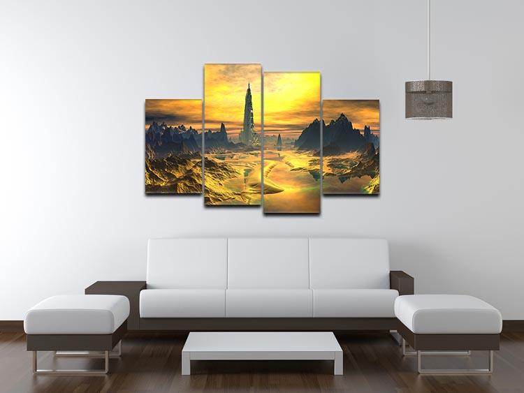 Golden Alien Landscape 4 Split Panel Canvas - Canvas Art Rocks - 3