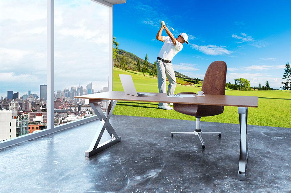 Golfer Hitting Golf Shot Wall Mural Wallpaper - Canvas Art Rocks - 3