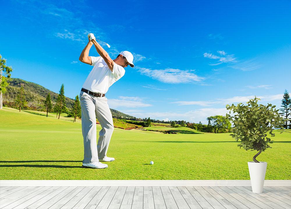 Golfer Hitting Golf Shot Wall Mural Wallpaper - Canvas Art Rocks - 4
