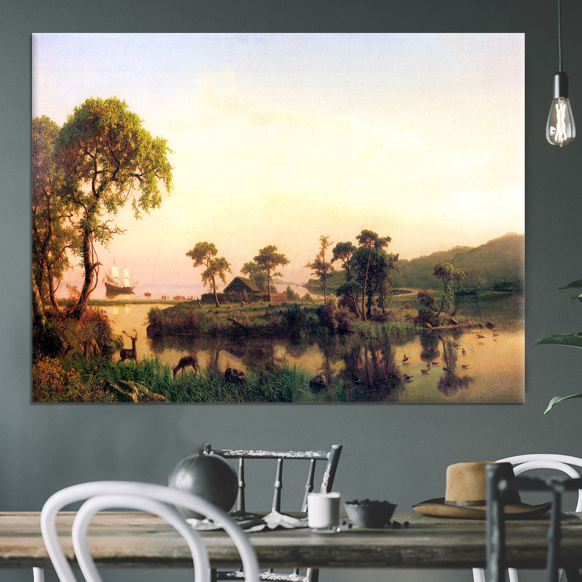 Gosnold on Cuttyhunk 1602 by Bierstadt Canvas Print or Poster - Canvas Art Rocks - 3