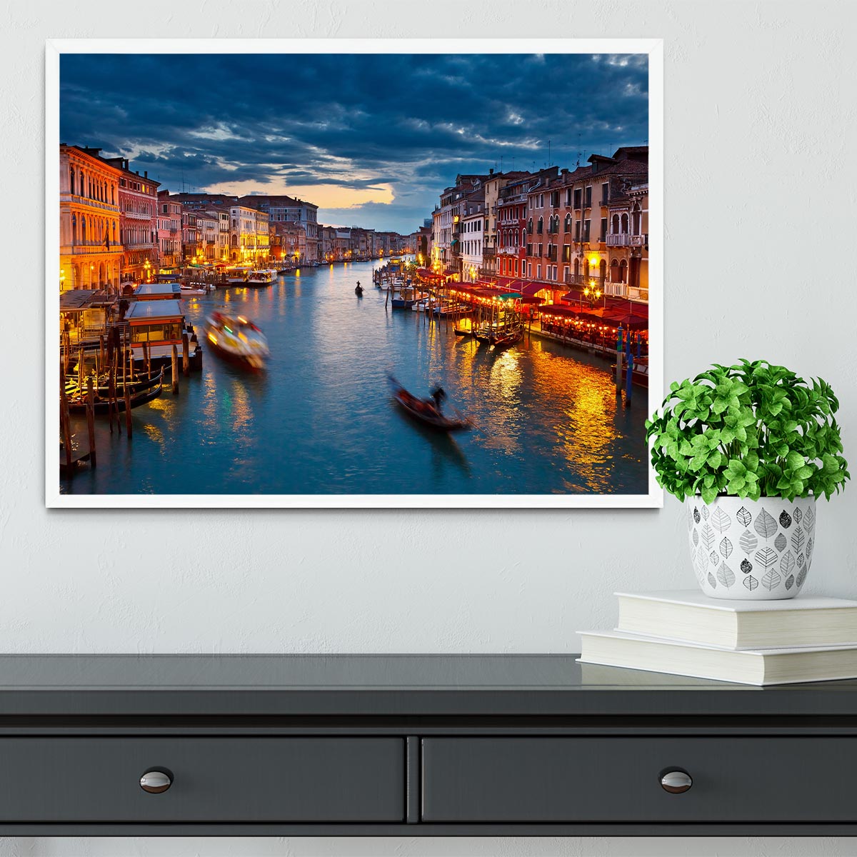 Grand Canal at night Venice Framed Print - Canvas Art Rocks -6