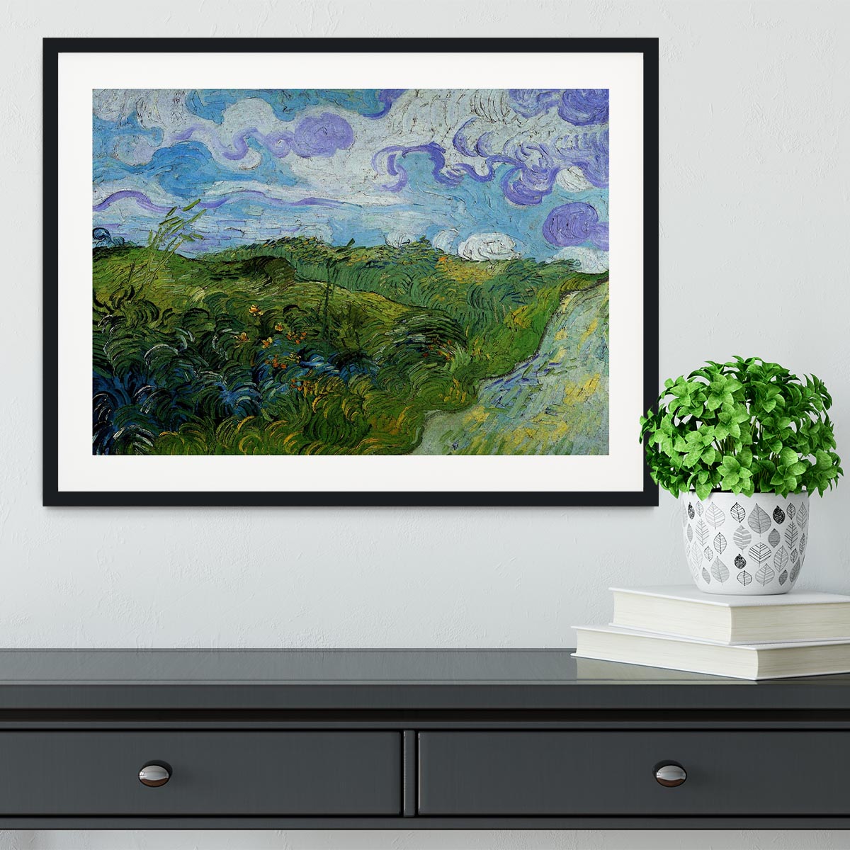 Green Wheat Fields by Van Gogh Framed Print - Canvas Art Rocks - 1