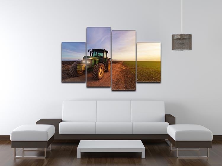 Green tractor 4 Split Panel Canvas - Canvas Art Rocks - 3