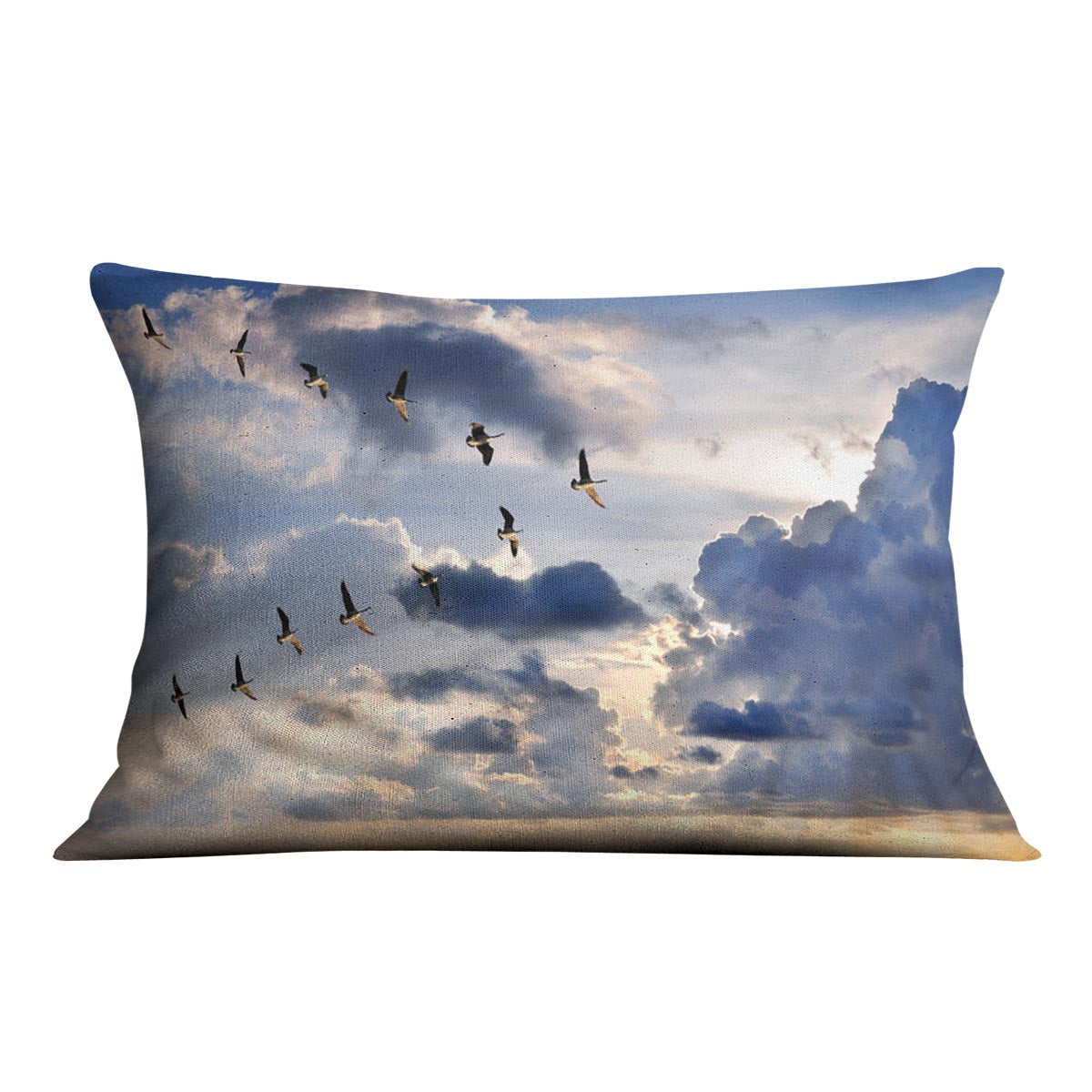Group of Canadian geese flying in V-formation Cushion - Canvas Art Rocks - 4