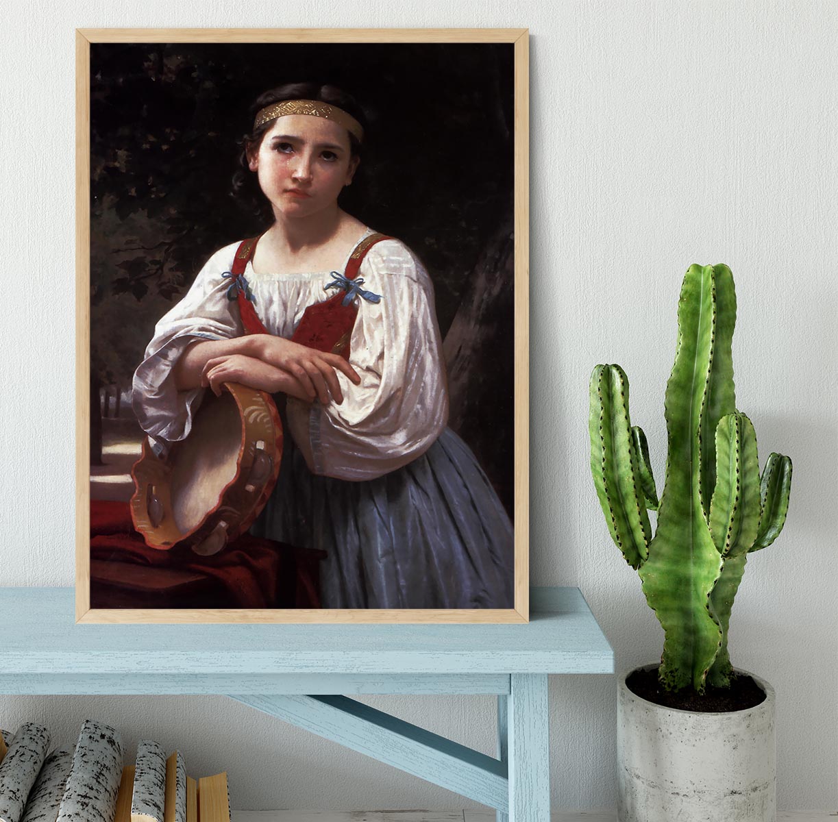Gypsy Girl with a Basque Drum By Bouguereau Framed Print - Canvas Art Rocks - 4