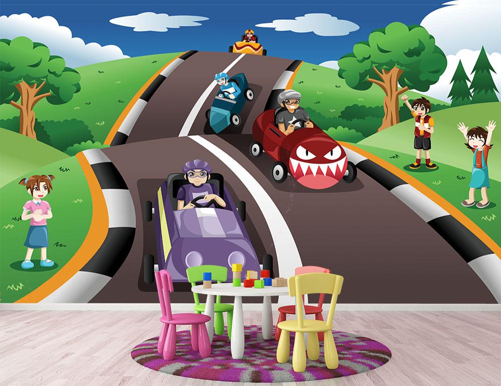 Happy kids in a box car race Wall Mural Wallpaper - Canvas Art Rocks - 2