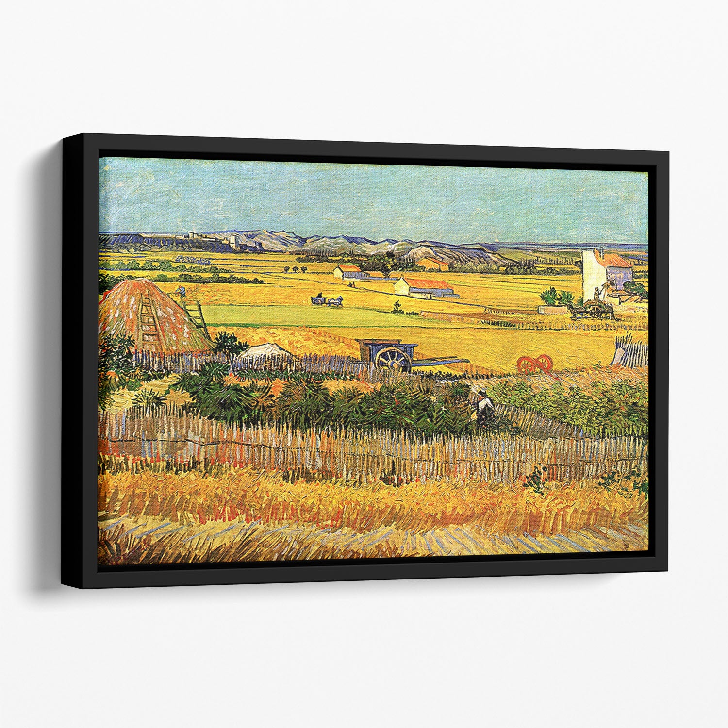 Harvest at La Crau with Montmajour in the Background by Van Gogh Floating Framed Canvas