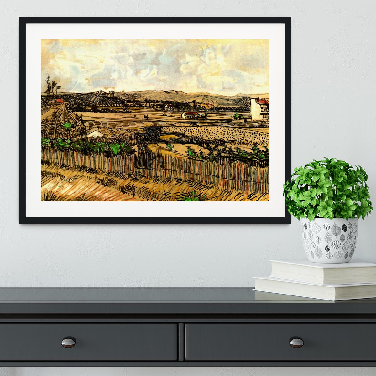 Harvest in Provence at the Left Montmajour by Van Gogh Framed Print - Canvas Art Rocks - 1