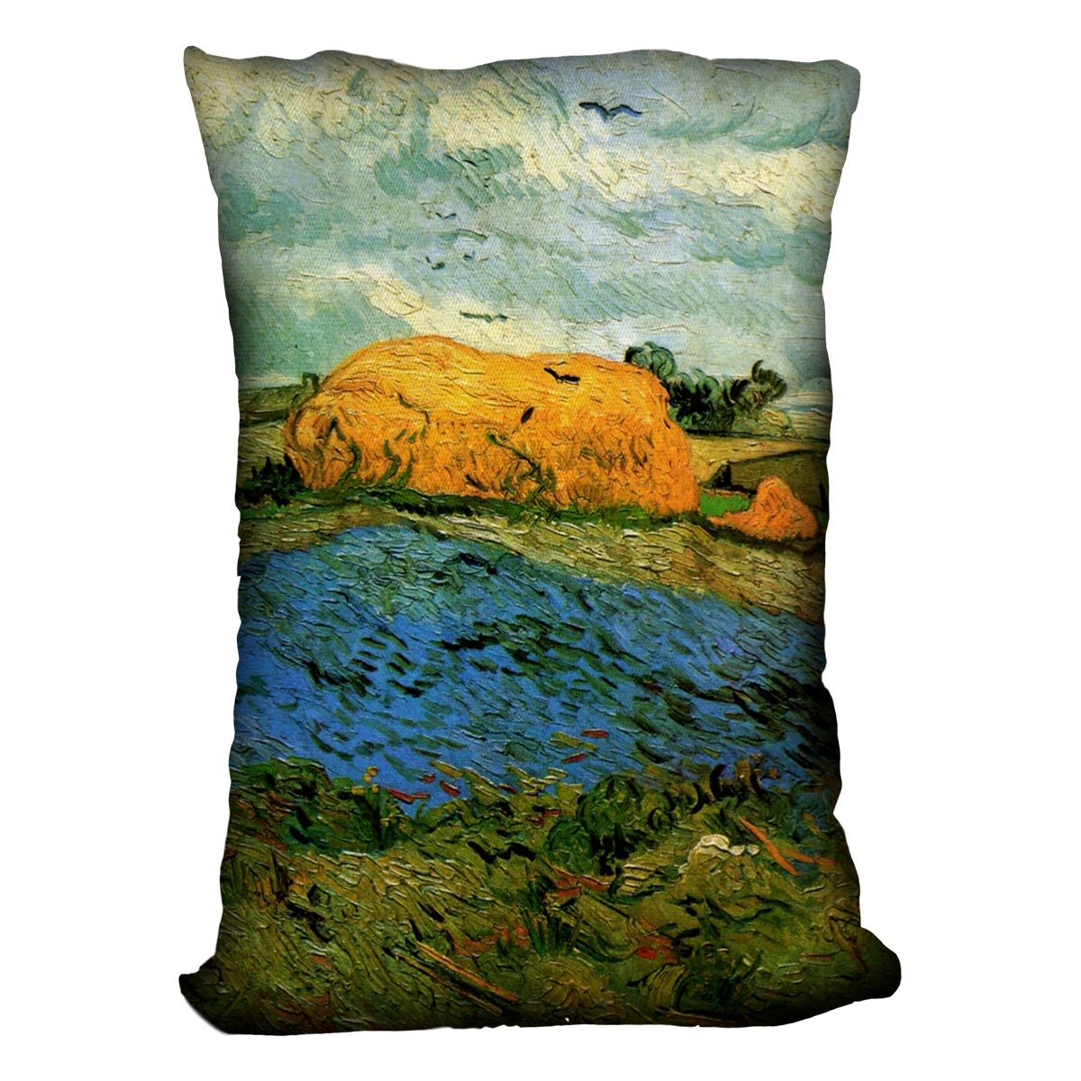 Haystacks under a Rainy Sky by Van Gogh Cushion