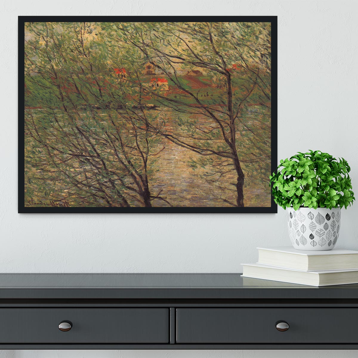 His bank the Ile de la Grande Jatte by Monet Framed Print - Canvas Art Rocks - 2