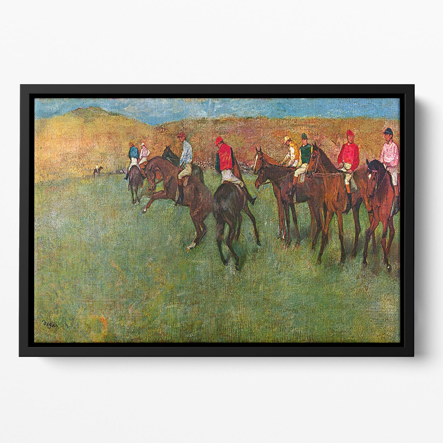 Horse race before the start by Degas Floating Framed Canvas