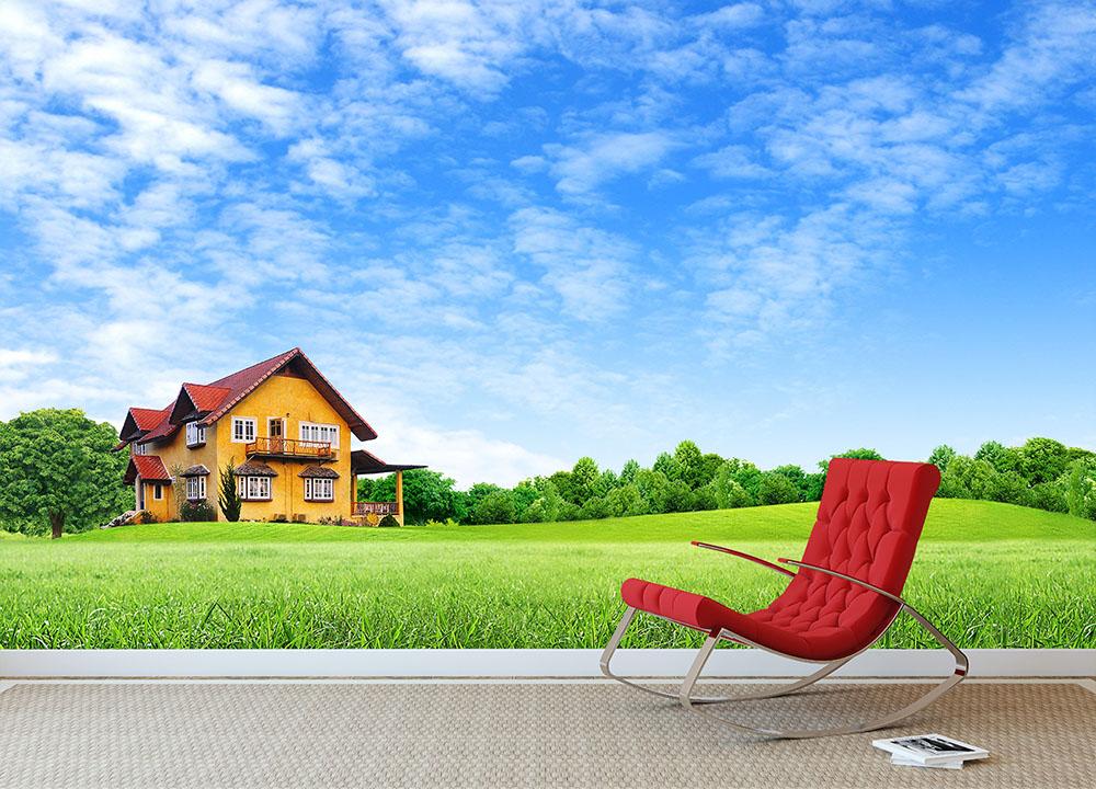 House on green field Wall Mural Wallpaper - Canvas Art Rocks - 2