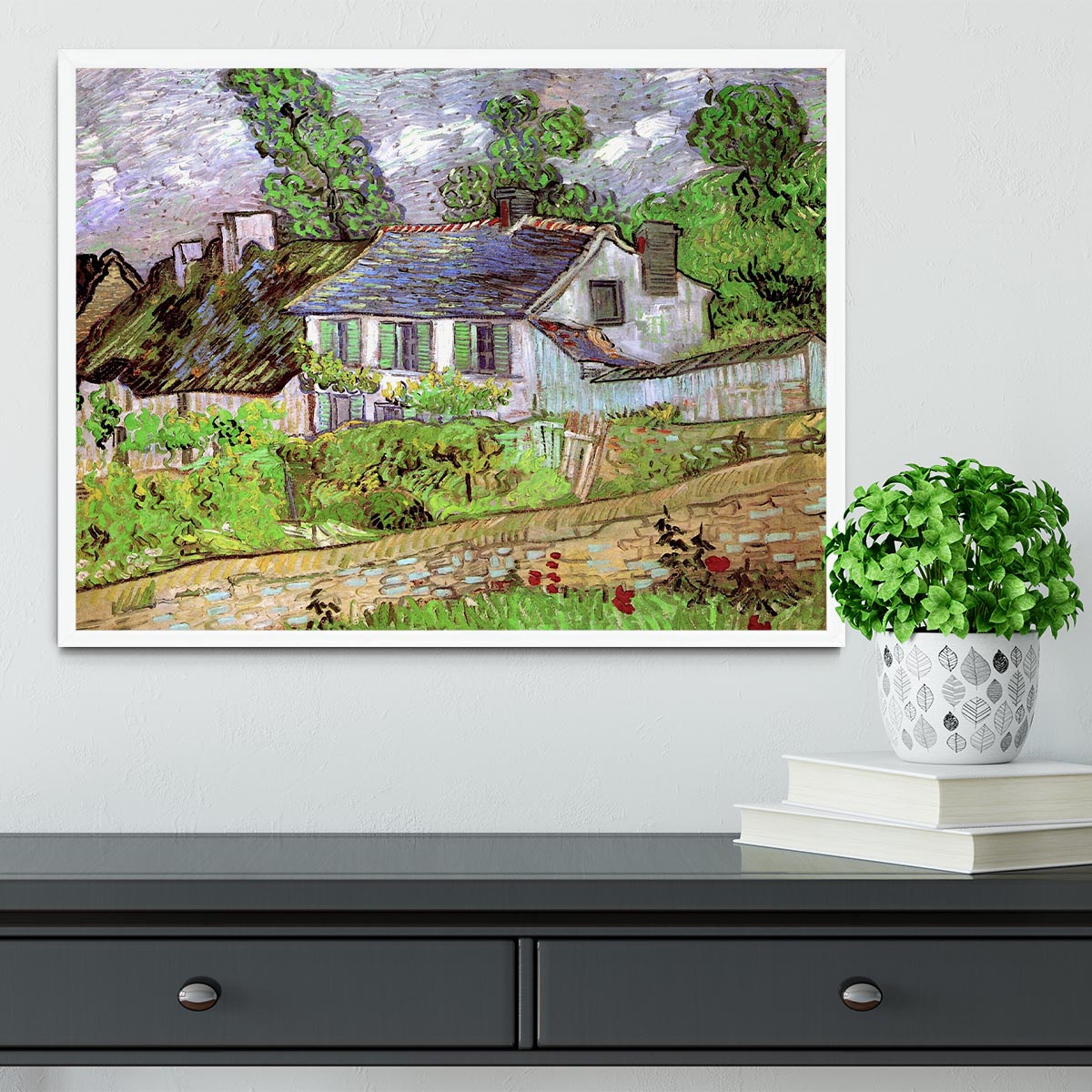 Houses in Auvers 2 by Van Gogh Framed Print - Canvas Art Rocks -6