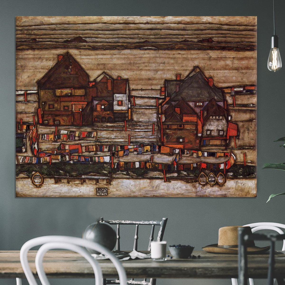 Houses with laundry lines and suburban by Egon Schiele Canvas Print or Poster - Canvas Art Rocks - 3