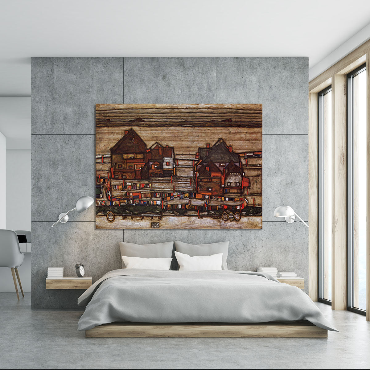 Houses with laundry lines and suburban by Egon Schiele Canvas Print or Poster - Canvas Art Rocks - 5