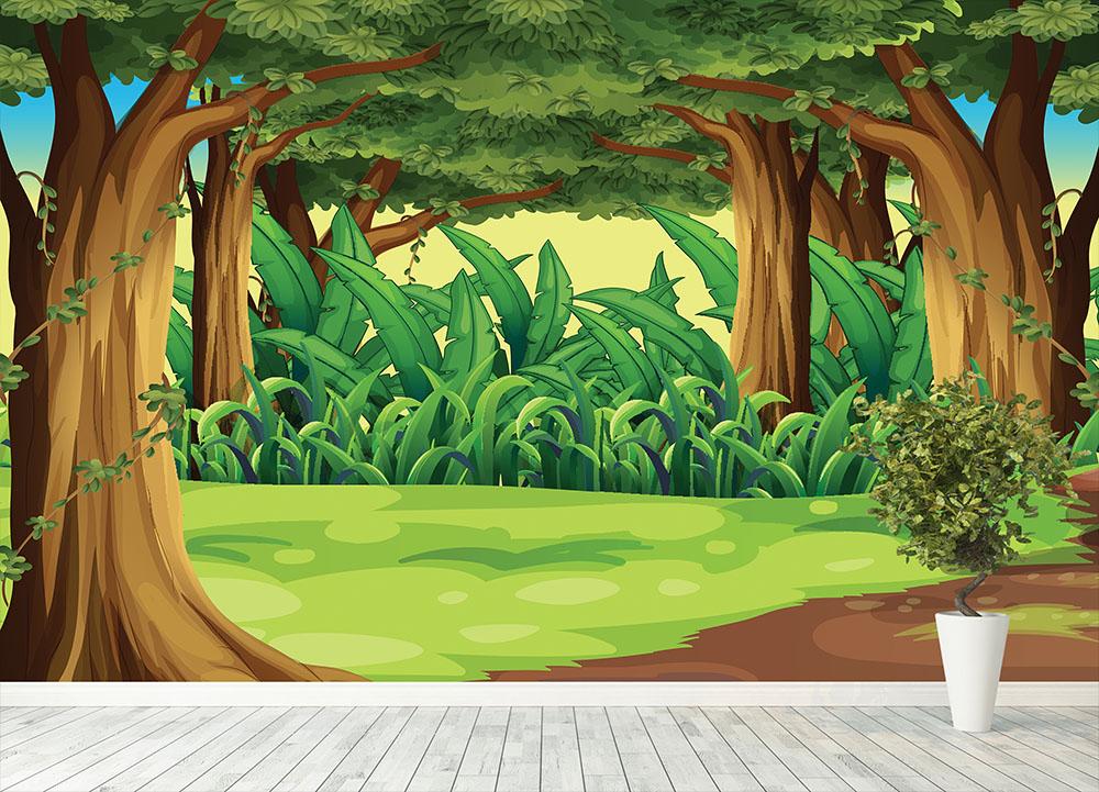 Illustration of the giant trees in the forest Wall Mural Wallpaper - Canvas Art Rocks - 4